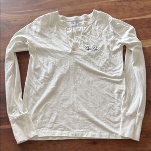 Brandy Melville white  Henley Top with Navy Script Cape Cod